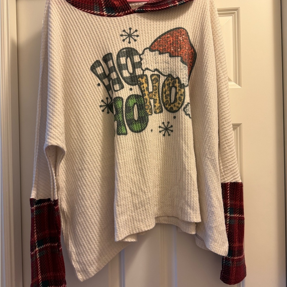 Festive White and Red Plaid Hoodie